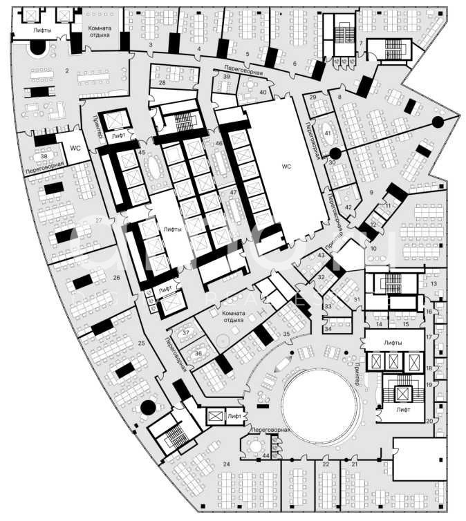 Планировка офиса 3400 м², 3 этаж, МФК «Федерация, башня Восток»
