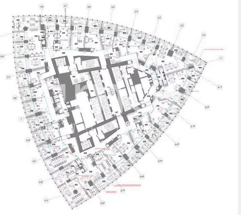 Планировка офиса 1215.4 м², 60 этаж, МФК «Федерация, башня Восток»